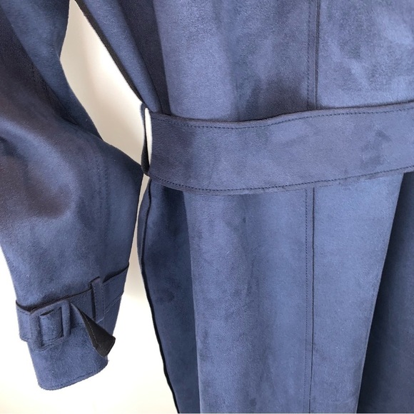 Esprit Midnight Blue Ultrasuede Belted Long Trench Military Coat sz XS - Picture 4 of 11